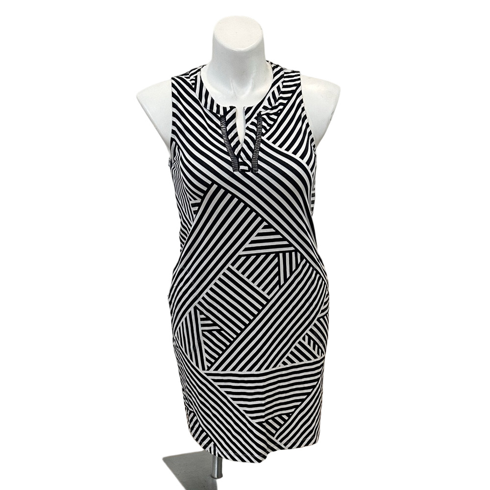 Tommy Bahama Black & White Geometric Stripe Midi Dress Size M
